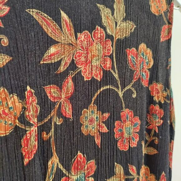 Vintage 90s Dark Moody Floral Midi Dress Crepe Texture Fabric 8P Whimsigoth - Picture 3 of 8